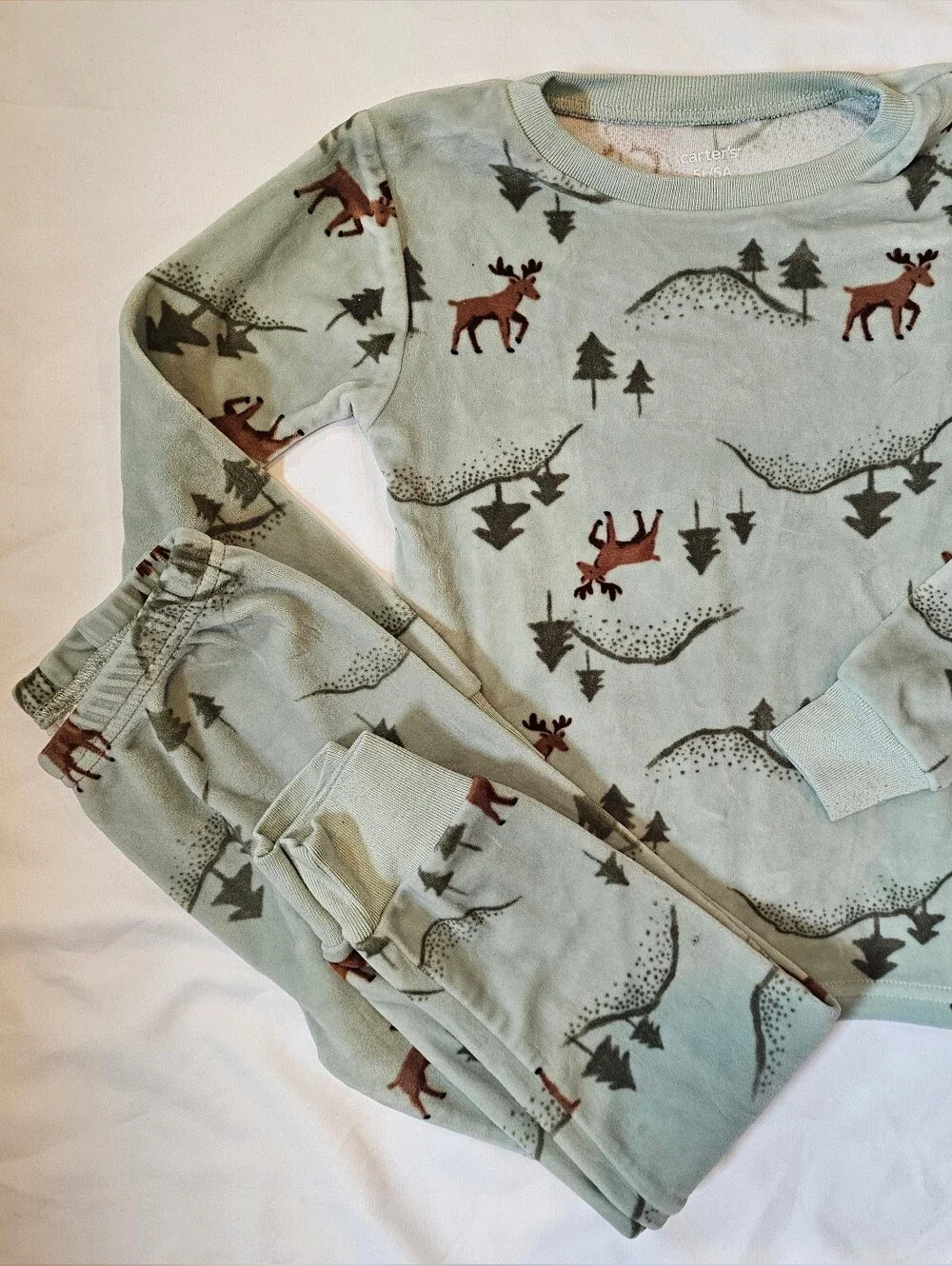 Carter's Sage Green Woodland Winter Pajamas- 5T
